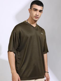 HIGHLANDER - Men V Neck Drop shoulder T-shirt-Olive