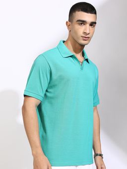 HIGHLANDER - Men Sea Open Collar Knitted Solid Relaxed Polo T-Shirt-Green