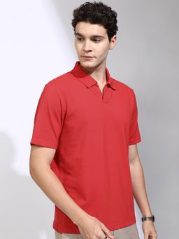HIGHLANDER - Men Collar Short Sleeve Relaxed Polo T-Shirt-Red