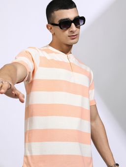 HIGHLANDER - Men Henley Neck Relaxed T-shirt-Peach