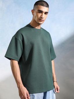 HIGHLANDER - Men Crew Neck Knitted Textured Drop shoulder Relaxed Fit T-shirt-Teal