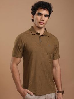 HIGHLANDER - Men Printed Collar Regular Fit Polo T-Shirt-Brown