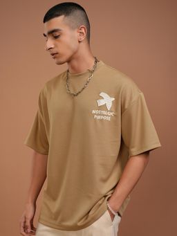 HIGHLANDER - Men Crew Neck Half Sleeve Embroidery T- Shirt-Brown