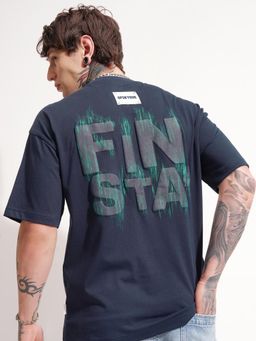 HIGHLANDER - Typography Drop-Shoulder Sleeves Cotton T-shirt-Navy Blue