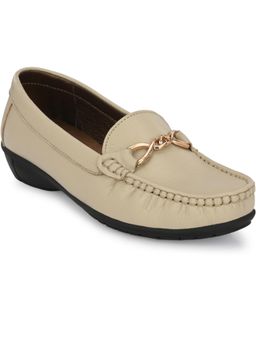 EGOSS - Women Lady Boss Premium Genuine Leather Loafers - Beige