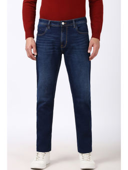 Peter England - Men Navy Blue Light Wash Classic Tapered Jeans