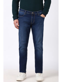 Peter England - Men Navy Blue Light Wash Slim Fit Jeans