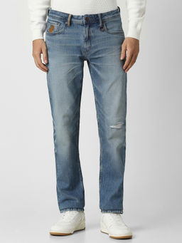 Peter England - Men Blue Mid Wash Slim Jeans
