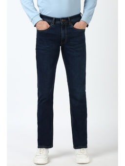 Peter England - Men Navy Blue Light Wash Regular Fit Jeans