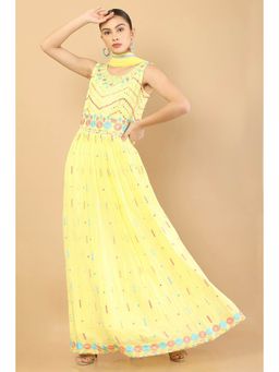 Soch - Women Yellow Embroidered Gown with Dupatta (Set of 2)
