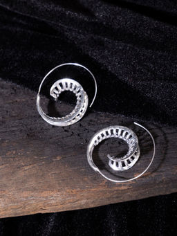 Studio One Love - Circular Wheel Silver-Plated Handmade Brass Hoop Earrings