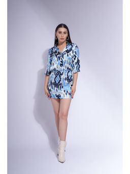 GARDEN PARTY - Women Blue Viscose Blend Top with Skirt Co-Ord Set