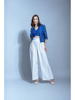 GARDEN PARTY - Women Blue Cotton Blend Top with Trousers and Jacket