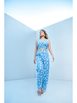 GARDEN PARTY - Women Blue Linen Blend Co-Ord Set