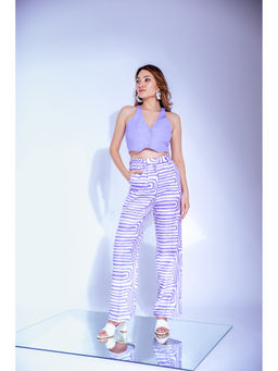GARDEN PARTY - Women Lavender Cotton Linen Top with Trousers Co-Ord Set