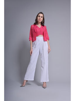 GARDEN PARTY - Women Magenta Cotton Blend Top with Trousers and Jacket