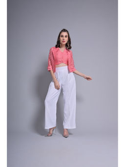 GARDEN PARTY - Women Pink Cotton Blend Top with Trousers and Jacket