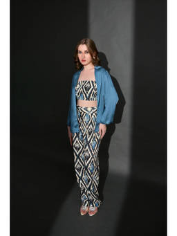 GARDEN PARTY - Women Blue Viscose Co-Ord Set