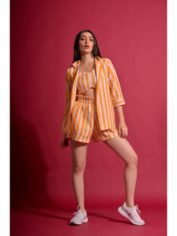 GARDEN PARTY - Women Orange Cotton Blend Top with Shorts and Jacket Co-Ord Set