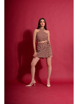 GARDEN PARTY - Women Brown Polyester Top with Skirt Co-Ord Set