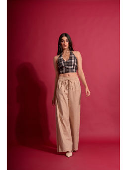 GARDEN PARTY - Women Brown Cotton Blend Top with Trousers