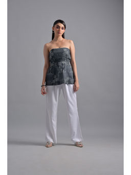 GARDEN PARTY - Women Grey Cotton Blend Top with Trousers