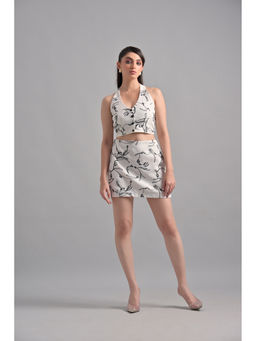 GARDEN PARTY - Women White Linen Blend Top with Skirt Co-Ord Set