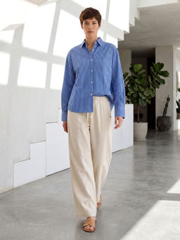 GARDEN PARTY - Women Blue Cotton Blend Top with Trousers