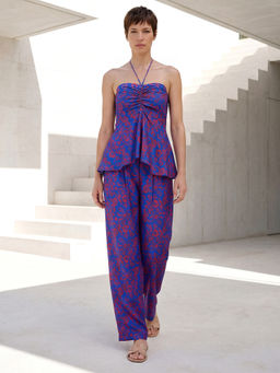 GARDEN PARTY - Women Blue Cotton Blend Top with Trousers Co-Ord Set