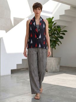 GARDEN PARTY - Women Black Cotton Blend Top with Trousers