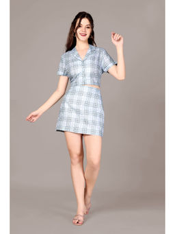 GARDEN PARTY - Women Blue Cotton Blend Top with Skirt Co-Ord Set