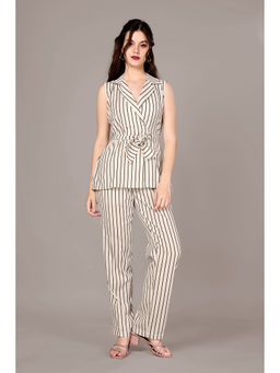 GARDEN PARTY - Women Off White Cotton Blend Top with Trousers Co-Ord Set