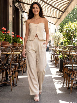 GARDEN PARTY - Women Off White Cotton Top with Trousers Co-Ord Set