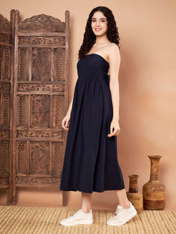 CHARMGAL - Women Navy Blue Cotton Dress