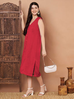 CHARMGAL - Women Red Cotton Dress