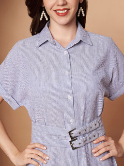 CHARMGAL - Women Blue Cotton Dress