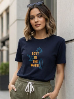 RIGO - Women Navy Blue Cotton T-Shirt