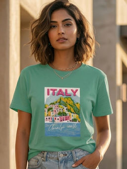 RIGO - Women Green Cotton T-Shirt