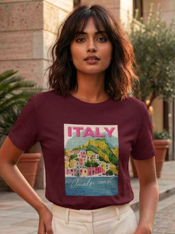 RIGO - Women Maroon Cotton T-Shirt