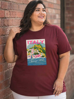 RIGO - Women Maroon Cotton T-Shirt