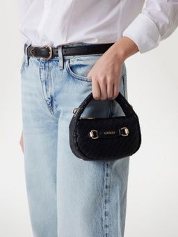 Guess - Black Basket Weave Francy Handbag With Detachable Strap