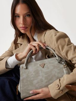 Guess - Taupe Textured Annita Girlfriend Satchel Bag With Detachable Strap