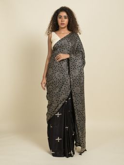 Suta - Black and White Geometric Print Modal Saree