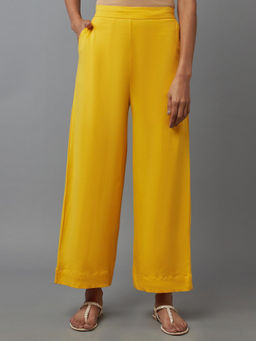 Elleven - Eleven Yellow Cotton Lycra Straight Palazzo