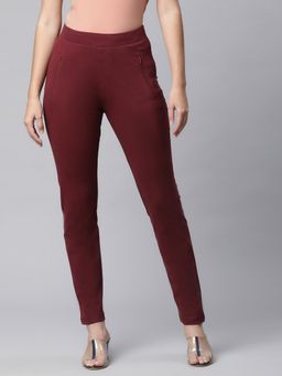 Global Republic - Women Maroon Cotton Solid Lower