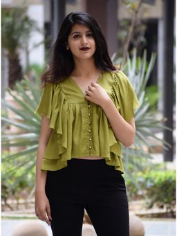 Femme Sequel - Aria Ruffle Shirt- Parrot Green