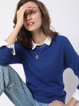 VERO MODA - Women Solid Blue Sweater