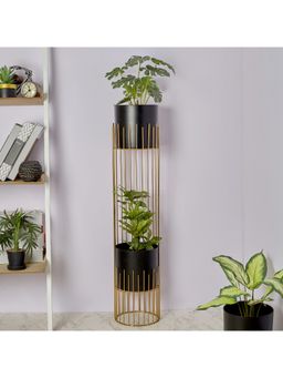 HomeTown - Artiskylar Metal Planter Matt Finish 2 Tier 96 Cm in Black and Gold Colour