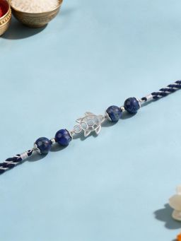 Ornate Jewels - 925 Silver Blue Lapis Tortoise Good Luck Thread Rakhi With Roli Chawal for Brother