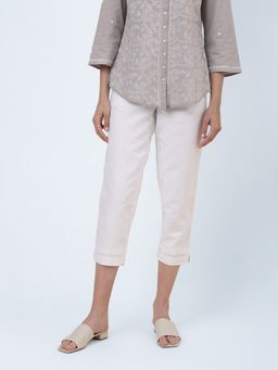 Fabindia - White Linen Crop Length Formal Pant